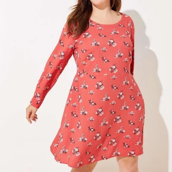 LOFT Dresses & Skirts - Loft Floral Pleated Cuff Flare Dress Plus Size 26